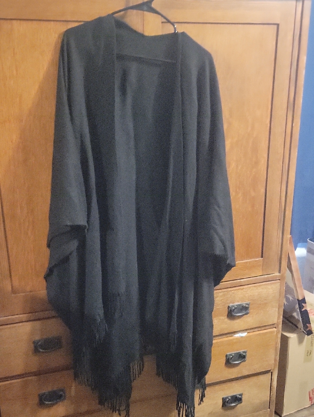 Black Fringe Open-Front Cape